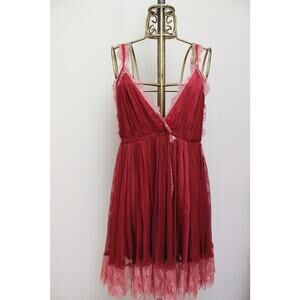 NWT Free People Brenda Knight Marilyn Red Lace Sheer Dress Size Large